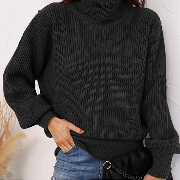 Women's Fall Winter Long Sleeve Oversized Knit High Turtleneck Sweater L… - Picture 5 of 6